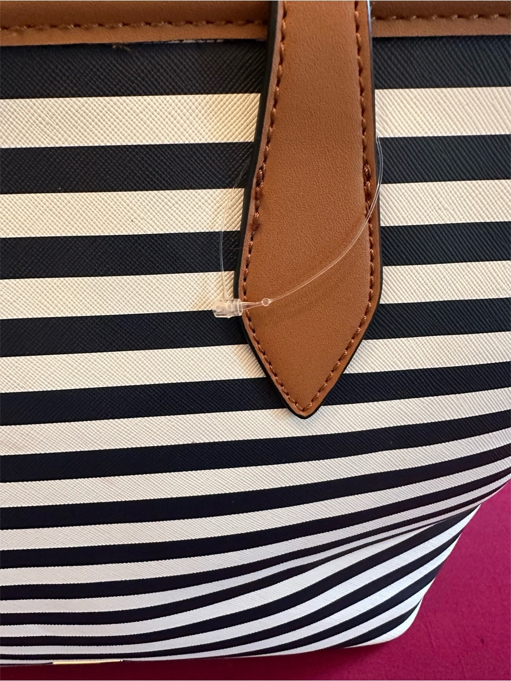 Aldo Striped Navy and White Large Tote with Tan Trim NWOT - Picture 5 of 14